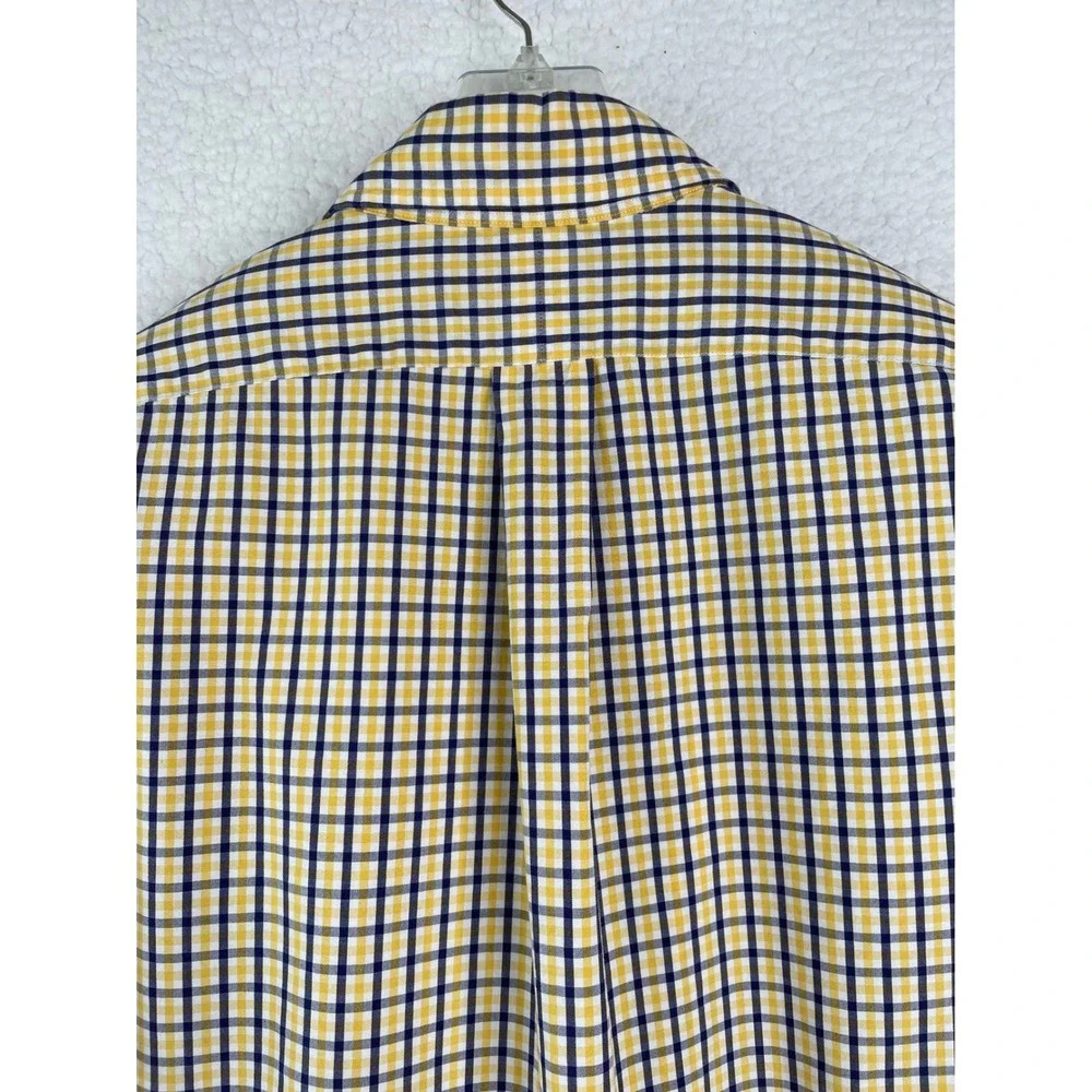 Polo Ralph Lauren Mens Custom Fit Gingham Shirt Yellow Navy Blue 16 L Long Sleev